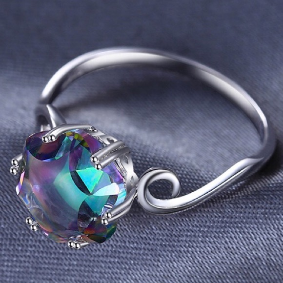 925 Sterling Silver Rainbow Mystic Topaz Ring - Picture 3 of 6